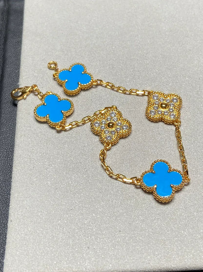 [Everoly JW]  CLOVER 5 MOTIF BLUE AGATE BRACELET COLLECTION