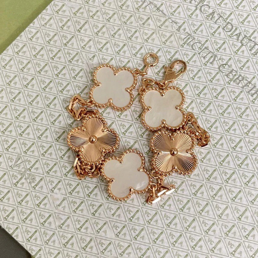 [Everoly JW] CLOVER WHITE PEARL MOP 5 MOTIF BRACELET COLLECTION
