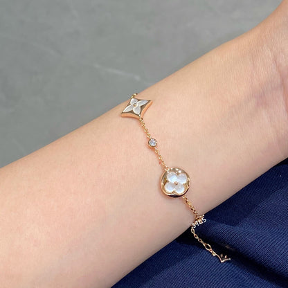 [Everoly JW]STAR AND SUN 4 MOTIF WHITE MOP PINK GOLD BRACELET