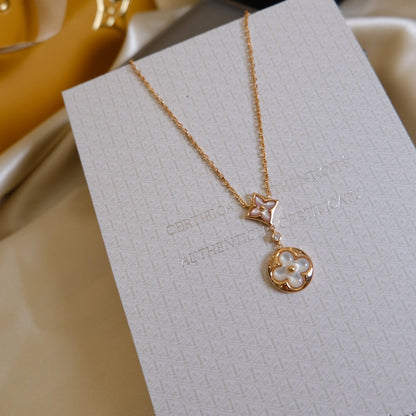 [Everoly JW]STAR AND SUN WHITE MOP 2 MOTIF PINK GOLD NECKLACE