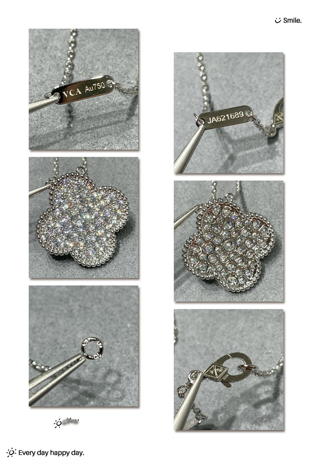 [Everoly JW]CLOVER 25MM LARGE PENDANT DIAMOND PAVED SILVER NECKLACE
