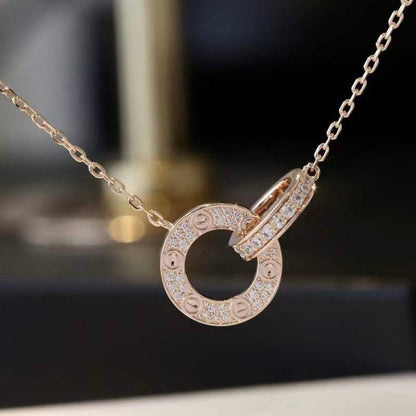 [Everoly JW]LOVE 7.6MM NECKLACE ROSE GOLD AND SILVER  FULL DIAMOND