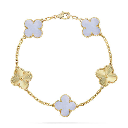 [Everoly JW]  CLOVER 5 MOTIF PURPLE CHALCEDONY BRACELET COLLECTION