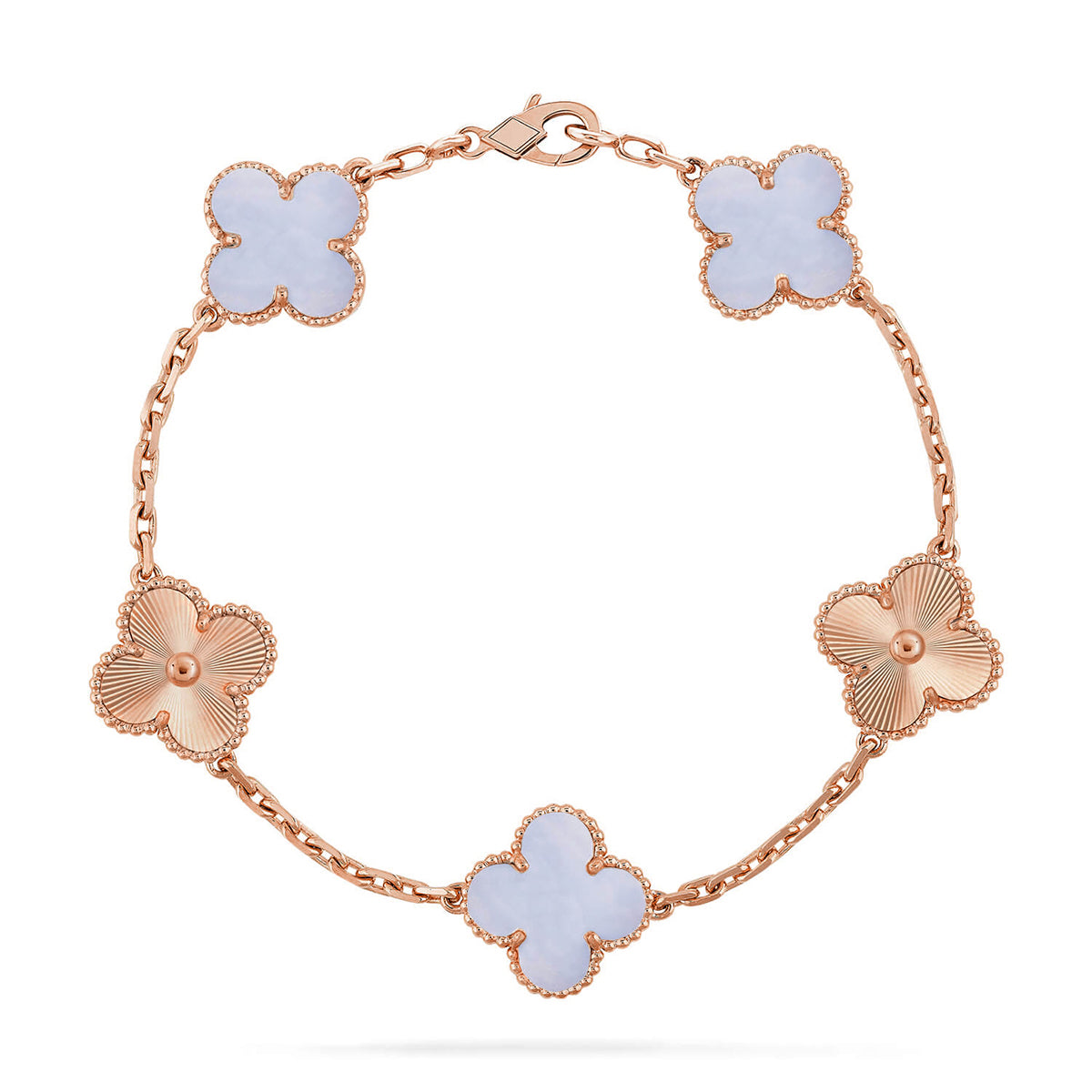 [Everoly JW]  CLOVER 5 MOTIF PURPLE CHALCEDONY BRACELET COLLECTION