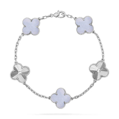 [Everoly JW]  CLOVER 5 MOTIF PURPLE CHALCEDONY BRACELET COLLECTION