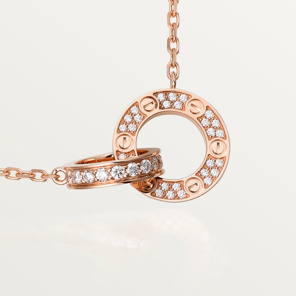 [Everoly JW]LOVE 7.6MM NECKLACE ROSE GOLD AND SILVER  FULL DIAMOND