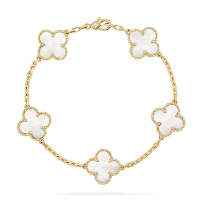 [Everoly JW] CLOVER WHITE PEARL MOP 5 MOTIF BRACELET COLLECTION