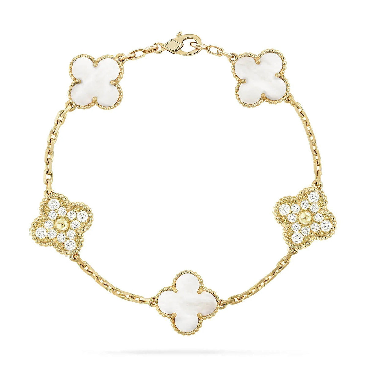 [Everoly JW] CLOVER WHITE PEARL MOP 5 MOTIF BRACELET COLLECTION