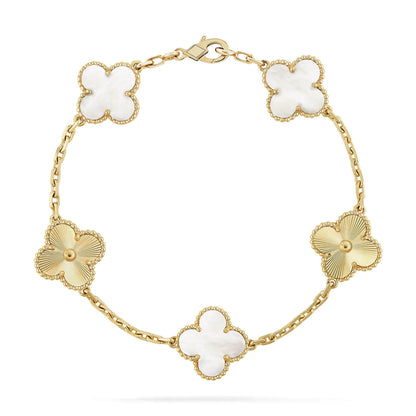 [Everoly JW] CLOVER WHITE PEARL MOP 5 MOTIF BRACELET COLLECTION
