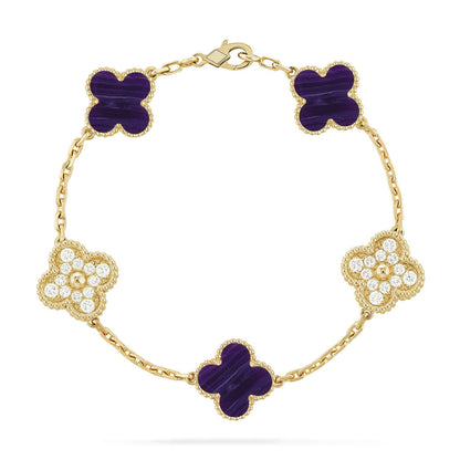 [Everoly JW] CLOVER 5 MOTIF PURPLE STRIPES BRACELET COLLECTION