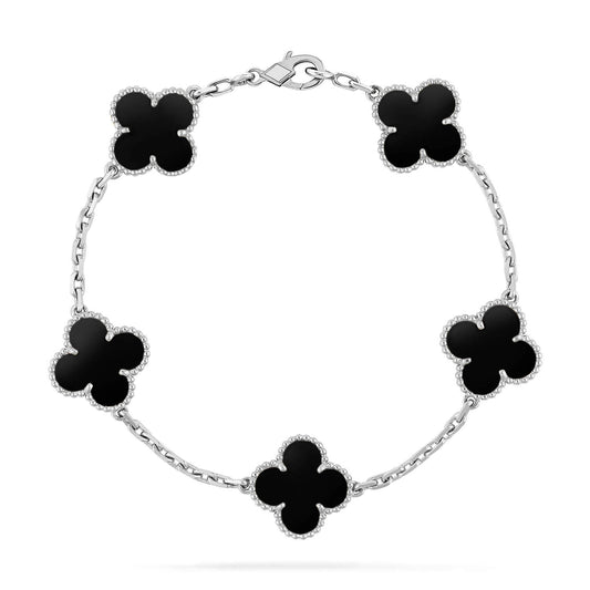 [Everoly JW]CLOVER 5 MOTIF ONYXS  BRACELET SILVER