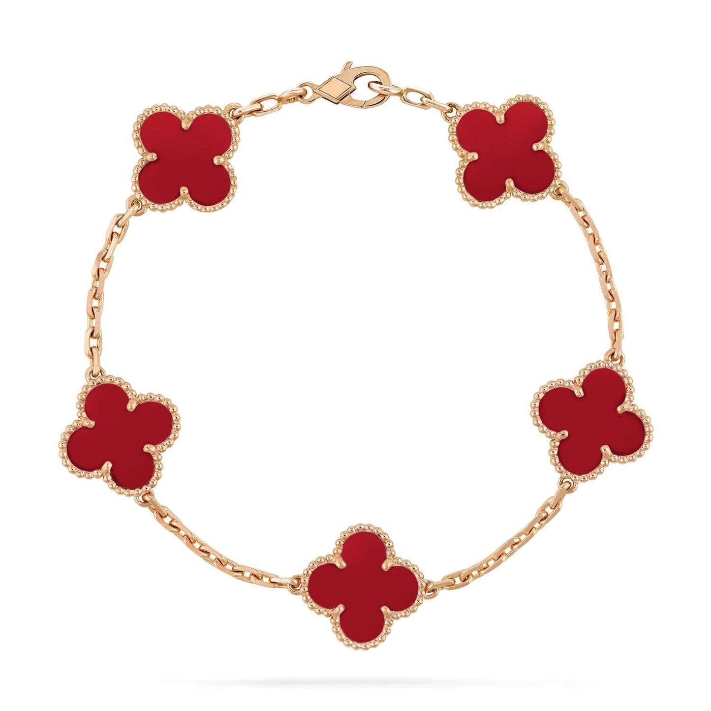 [Violet JW]CLOVER 5 MOTIFS RED AGATE  BRACELET