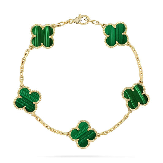 [Everoly JW]CLOVER 5 MOTIFS MALACHITE BRACELET