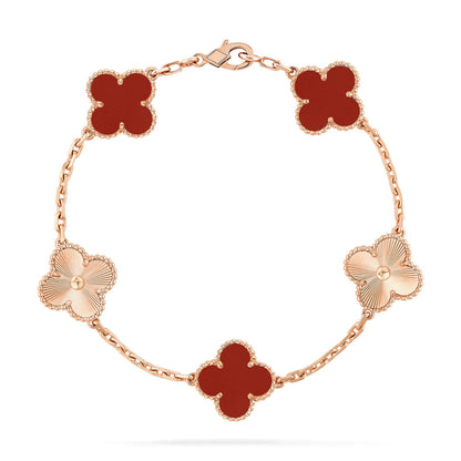 [Violet JW]CLOVER  5 MOTIFS CARNELIAN GOLD BRACELET