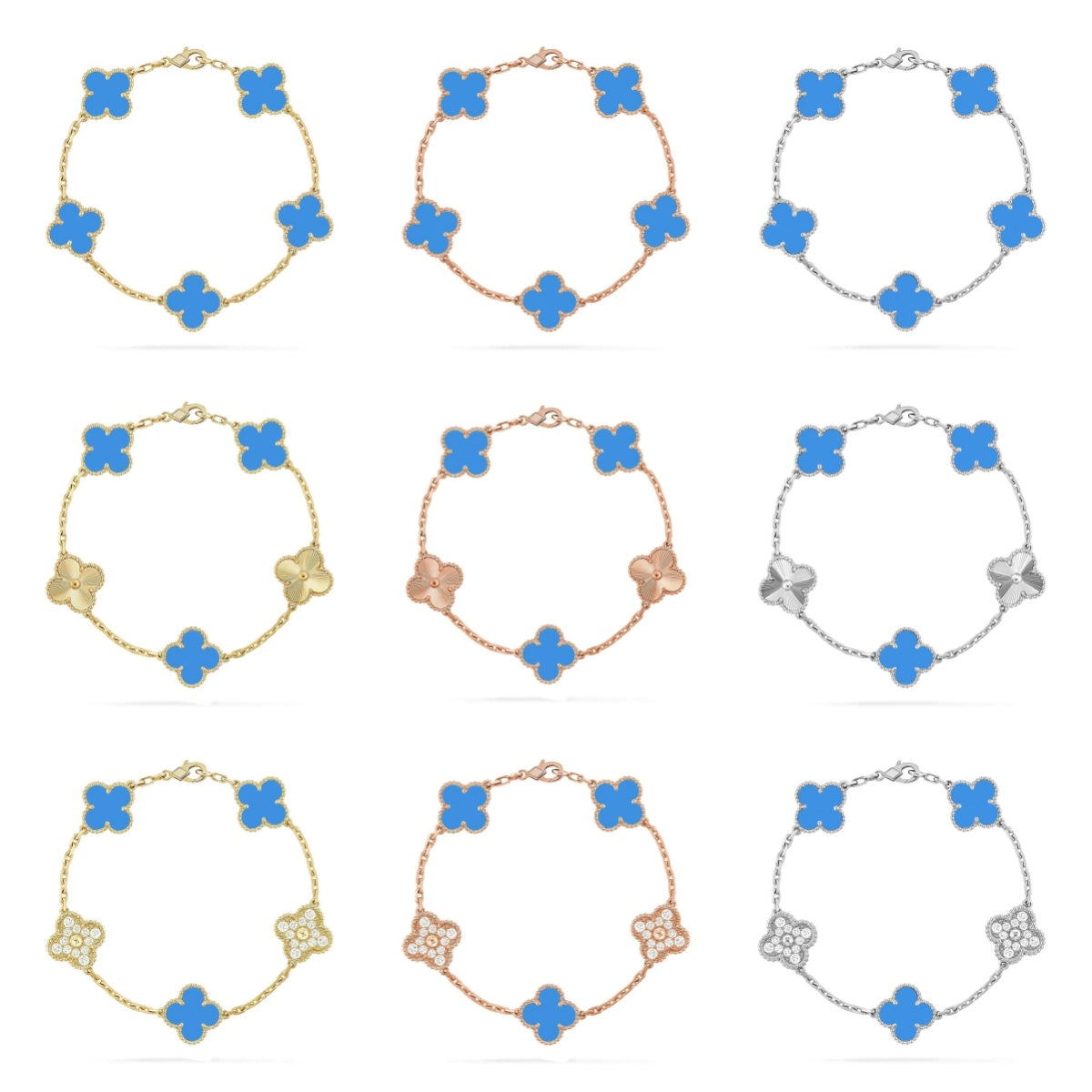 [Everoly JW]  CLOVER 5 MOTIF BLUE AGATE BRACELET COLLECTION
