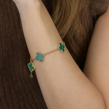 [Violet JW]CLOVER 5 MOTIFS MALACHITE BRACELET