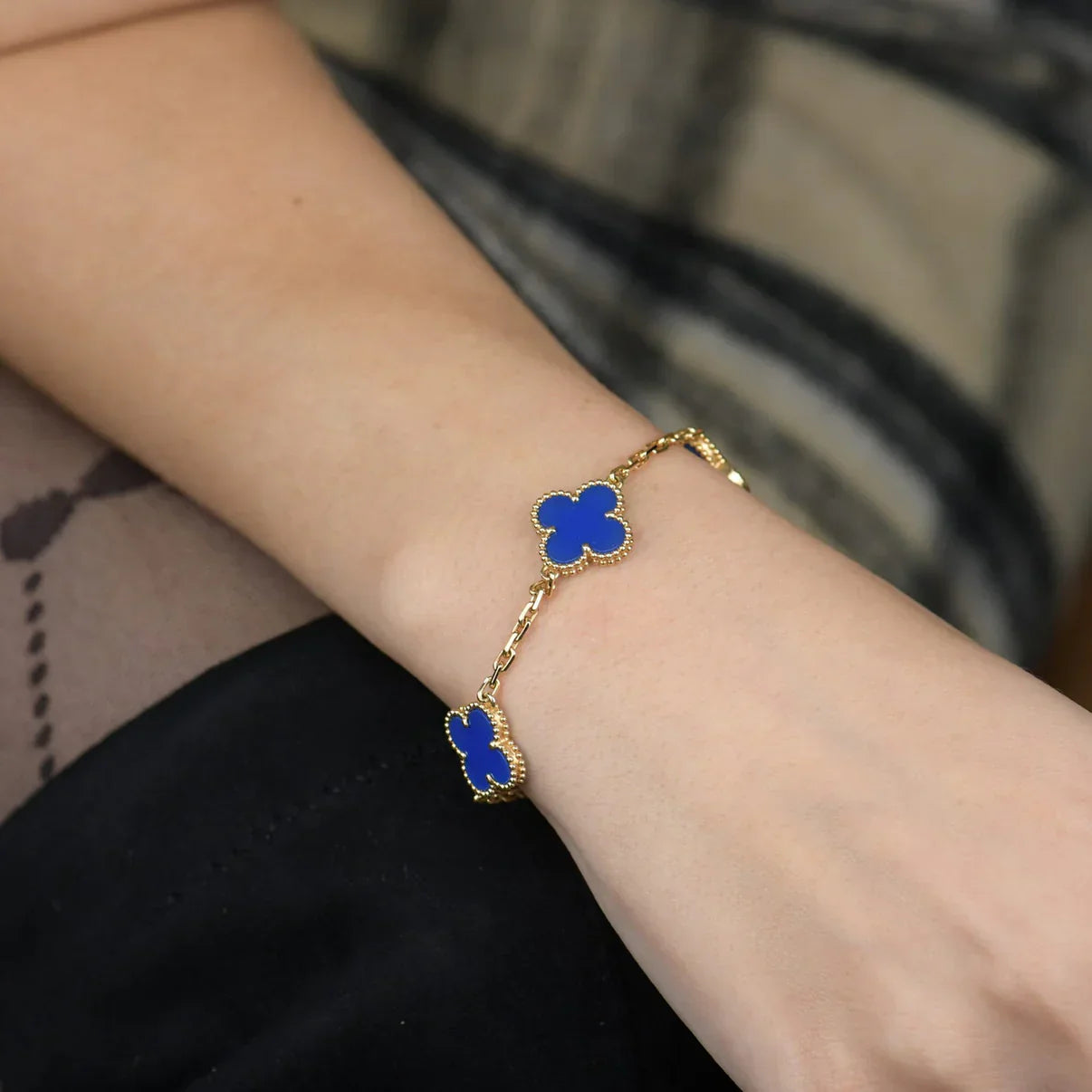 [Everoly JW]  CLOVER 5 MOTIF BLUE AGATE BRACELET COLLECTION