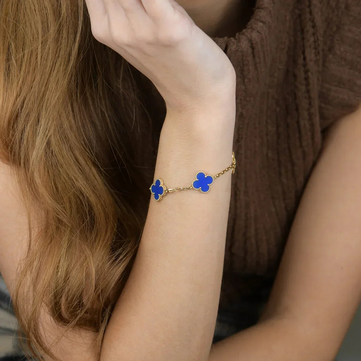 [Everoly JW]  CLOVER 5 MOTIF BLUE AGATE BRACELET COLLECTION