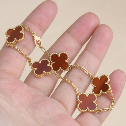 [Violet JW]CLOVER 5 MOTIFS RED AGATE  BRACELET
