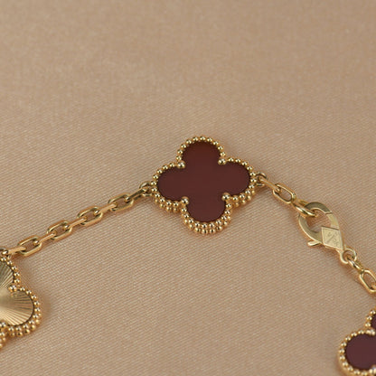 [Violet JW]CLOVER  5 MOTIFS CARNELIAN GOLD BRACELET