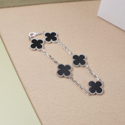 [Violet JW]CLOVER 5 MOTIF ONYXS  BRACELET SILVER
