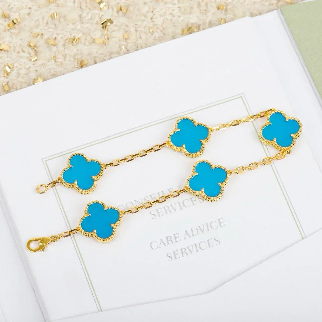 [Everoly JW]  CLOVER 5 MOTIF TURQUOISE BRACELET COLLECTION