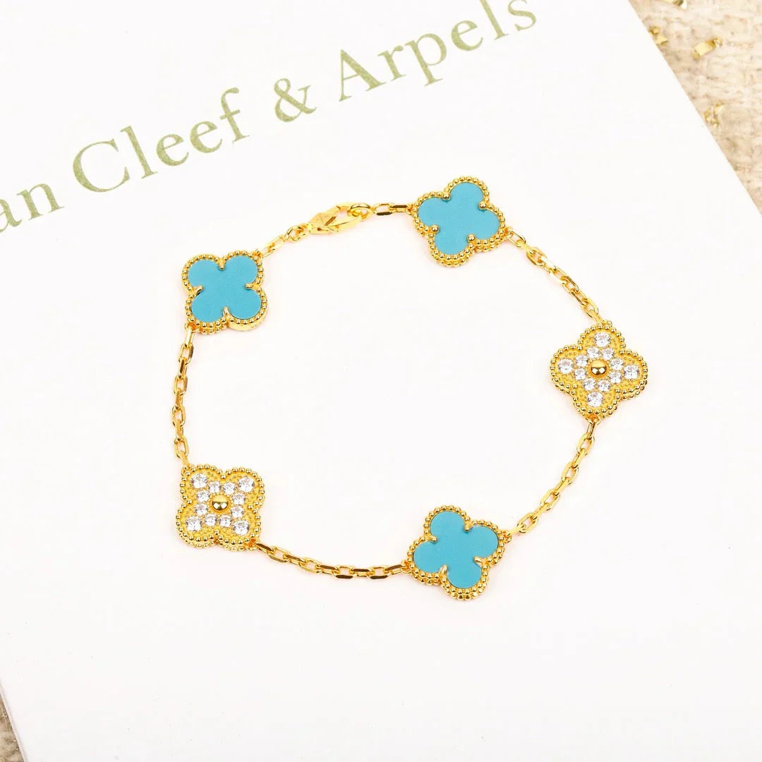 [Everoly JW]  CLOVER 5 MOTIF TURQUOISE BRACELET COLLECTION