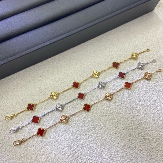 [Everoly JW]CLOVER 6 MOTIF RED AGATE LASER BRACELET