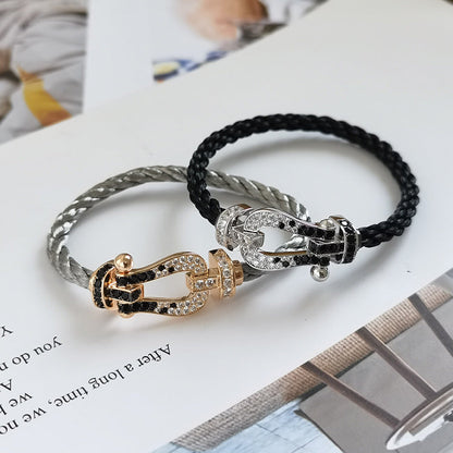 [Everoly JW]FORCE GROSSES HUFEISEN-ARMBAND MIT SCHWARZEN WEISSEN DIAMANTEN, SILBER