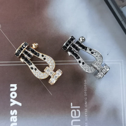 [Everoly JW]FORCE GROSSES HUFEISENARMBAND MIT SCHWARZ-WEISSEN DIAMANTEN UND ROSÉGOLD