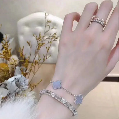 [Everoly JW]  CLOVER 5 MOTIF PURPLE CHALCEDONY BRACELET COLLECTION