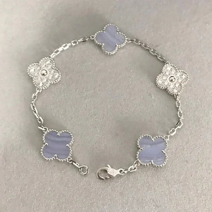 [Everoly JW]  CLOVER 5 MOTIF PURPLE CHALCEDONY BRACELET COLLECTION