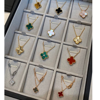 [Everoly JW]CLOVER 15MM BLACK ONYX SINGLE FLOWER NECKLACE