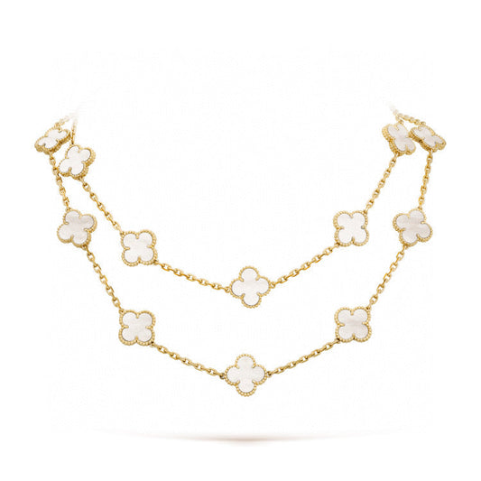 [Everoly JW]CLOVER 20 MOTIFS WHITE MOP NECKLACE