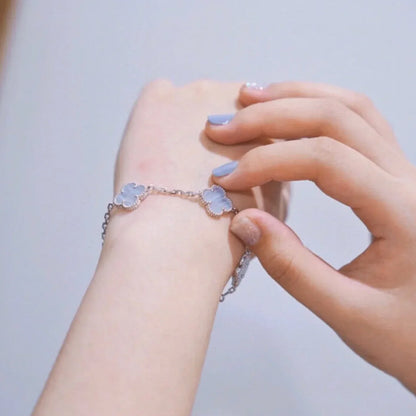 [Everoly JW]  CLOVER 5 MOTIF PURPLE CHALCEDONY BRACELET COLLECTION
