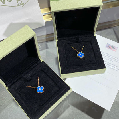 [Everoly JW]CLOVER 15MM DIAMANT- UND BLAUER ACHAT-HALSKETTE