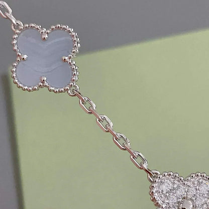 [Everoly JW]  CLOVER 5 MOTIF PURPLE CHALCEDONY BRACELET COLLECTION