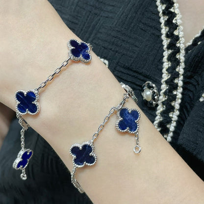 [Violet JW]CLOVER 5 MOTIF PIETERSITE SILVER BRACELET