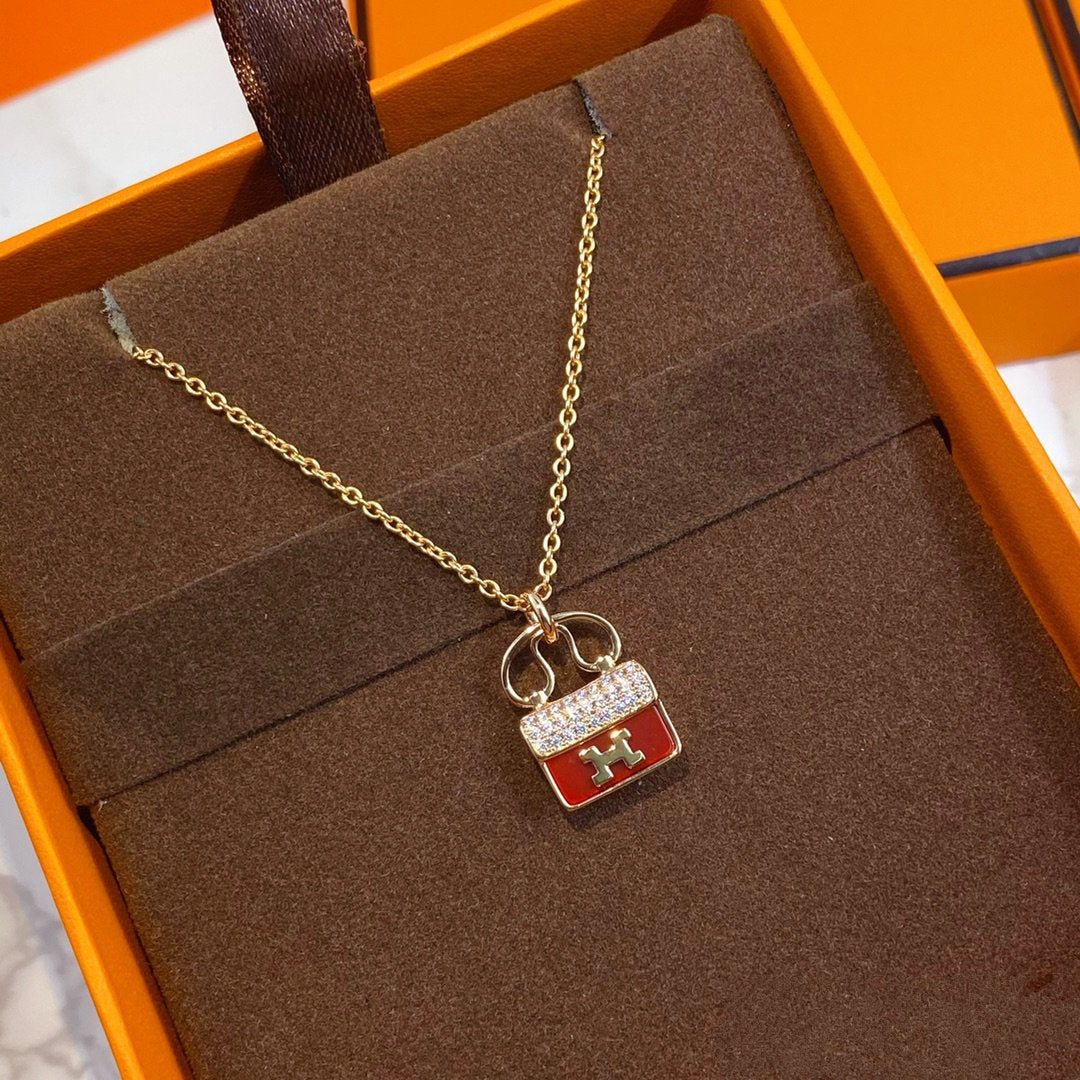 [Everoly JW]CONSTANCE RED PEDANT PINK GOLD NECKLACE