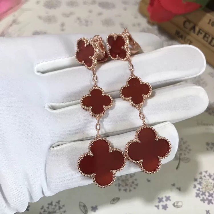 [Everoly JW]CLOVER 3 MOTIF CARNELIAN DROP EARRINGS