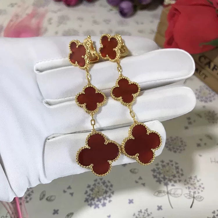 [Everoly JW]CLOVER 3 MOTIF CARNELIAN DROP EARRINGS