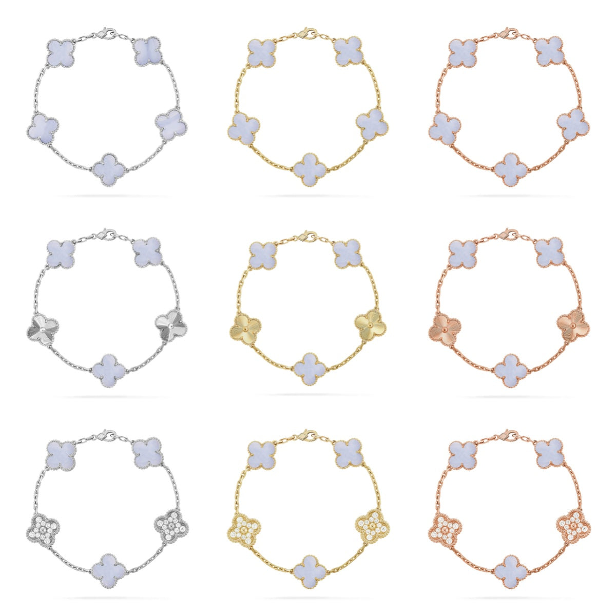 [Everoly JW]  CLOVER 5 MOTIF PURPLE CHALCEDONY BRACELET COLLECTION