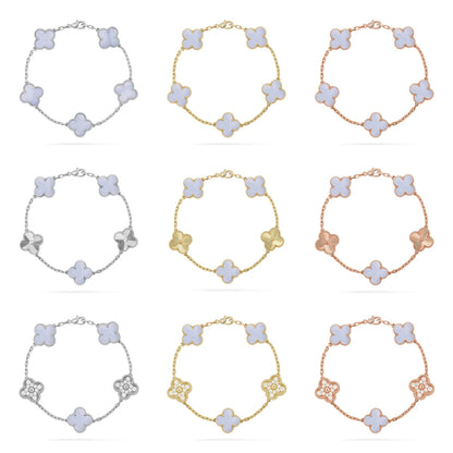 [Everoly JW]  CLOVER 5 MOTIF PURPLE CHALCEDONY BRACELET COLLECTION