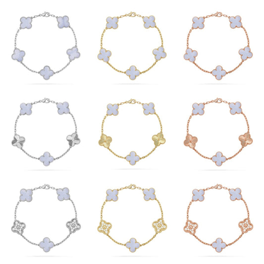 [Everoly JW]  CLOVER 5 MOTIF PURPLE CHALCEDONY BRACELET COLLECTION