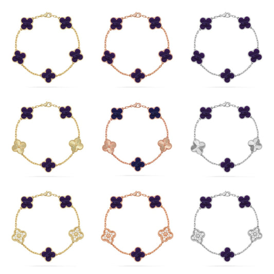 [Everoly JW] CLOVER 5 MOTIF PURPLE STRIPES BRACELET COLLECTION