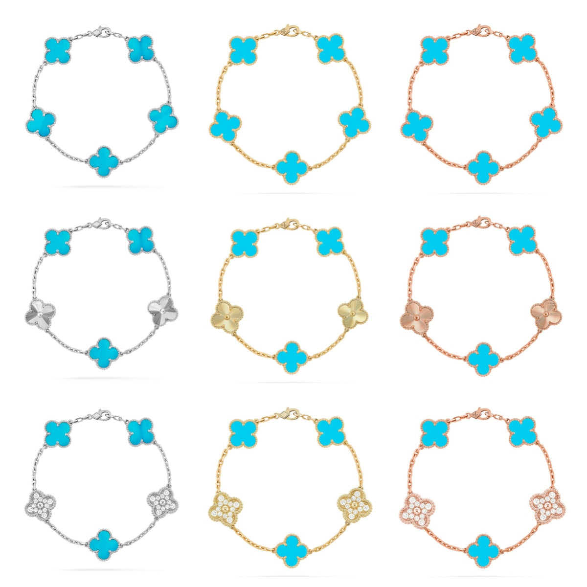 [Everoly JW]  CLOVER 5 MOTIF TURQUOISE BRACELET COLLECTION