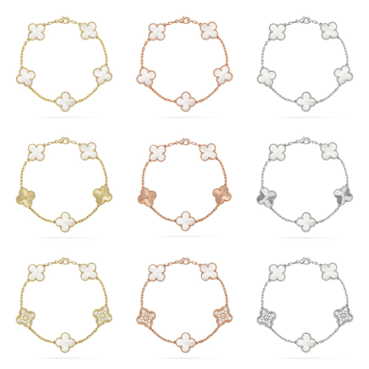 [Everoly JW] CLOVER WHITE PEARL MOP 5 MOTIF BRACELET COLLECTION