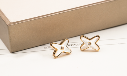 [Everoly JW]JEUX DE WHITE MOP PINK GOLD DIAMOND EARRINGS