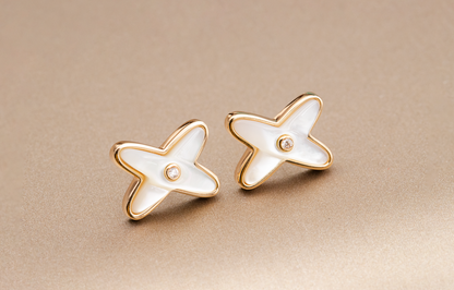 [Everoly JW]JEUX DE WHITE MOP ROSE GOLD DIAMOND EARRINGS