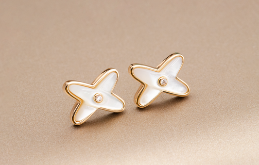 [Everoly JW]JEUX DE WHITE MOP ROSE GOLD DIAMOND EARRINGS